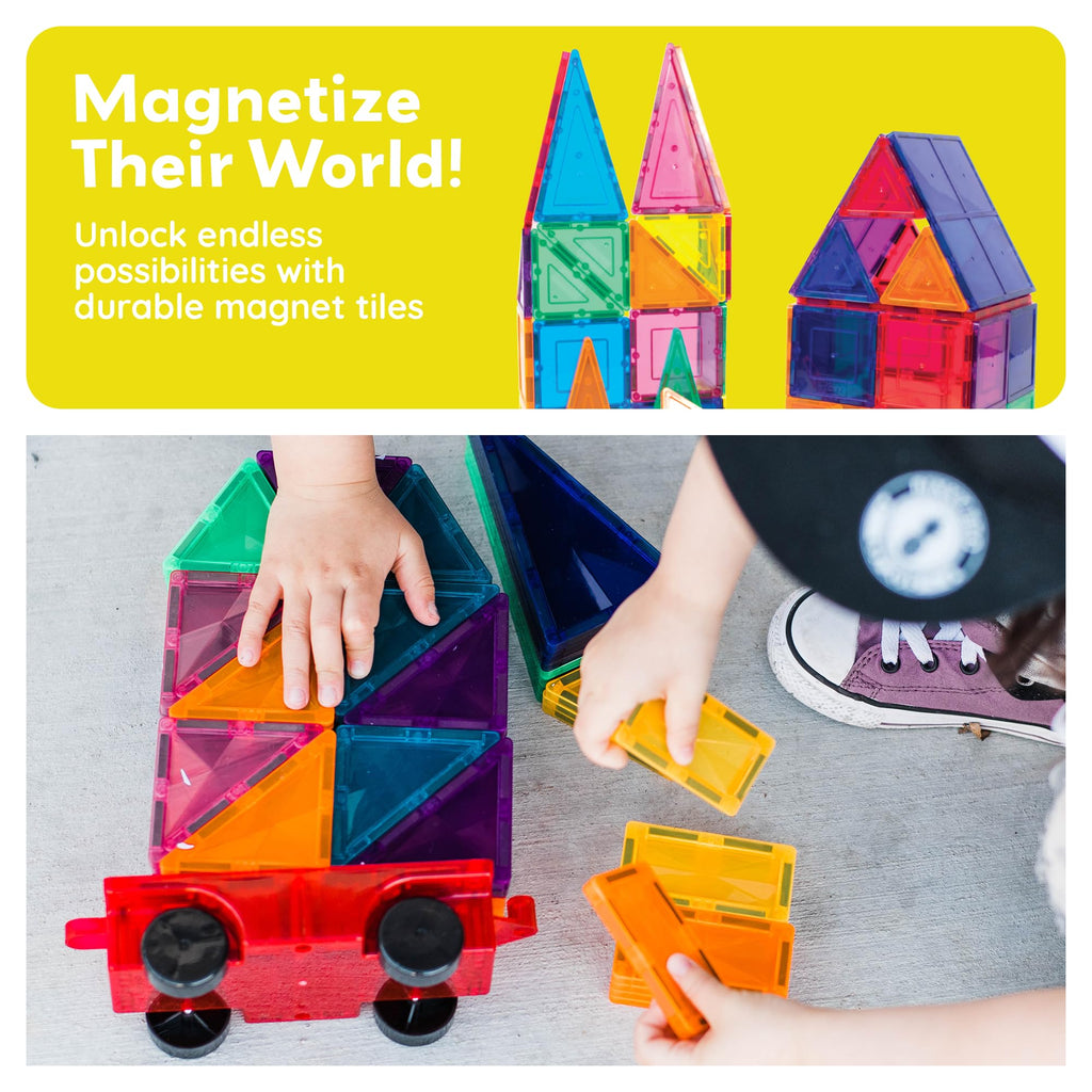 PicassoTiles 2 Piece Magnetic Car & Truck Construction Kit for Building Blocks