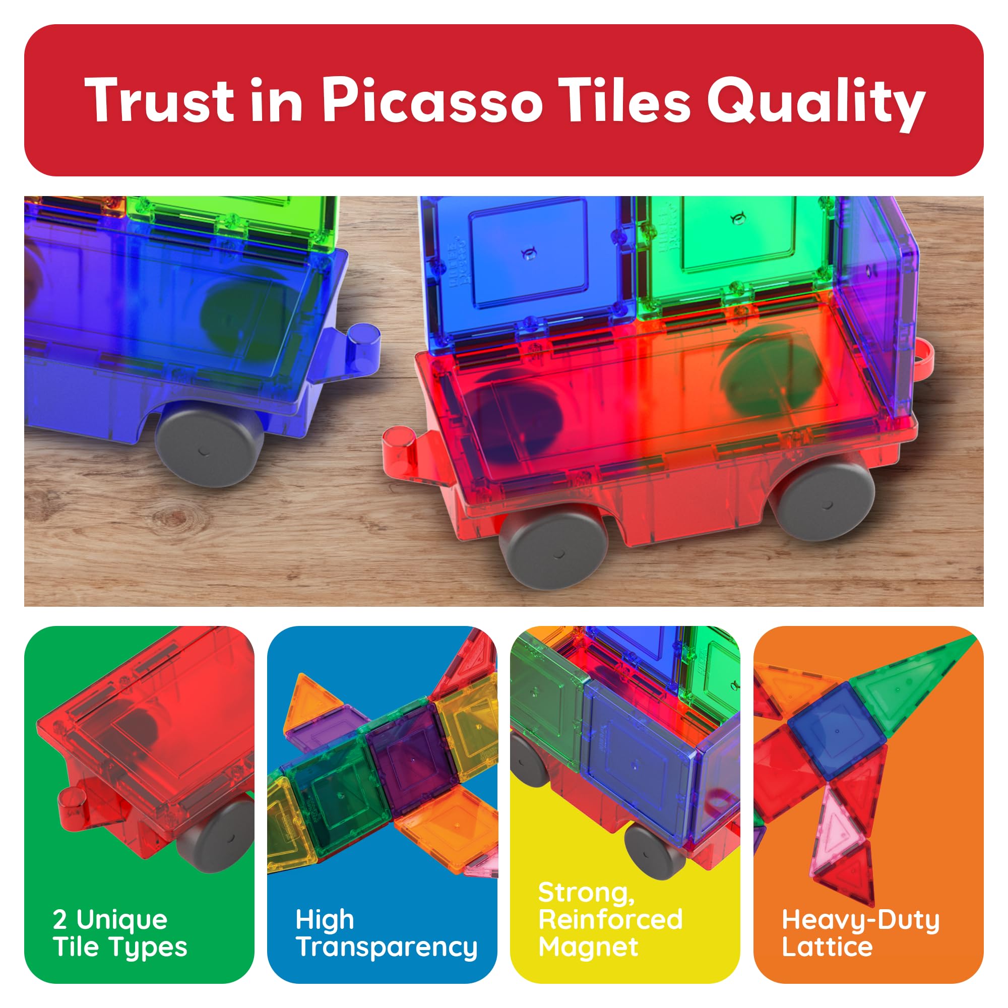 PicassoTiles 2 Piece Magnetic Car & Truck Construction Kit for Building Blocks