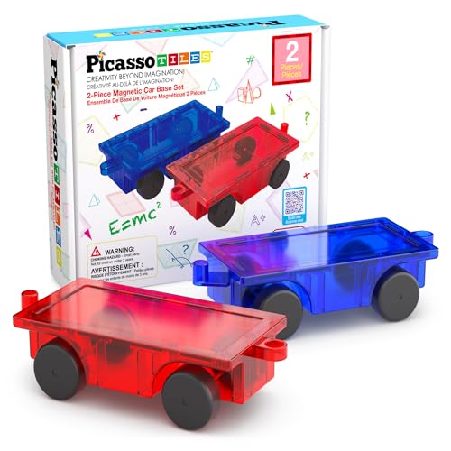 PicassoTiles 2 Piece Magnetic Car & Truck Construction Kit for Building Blocks