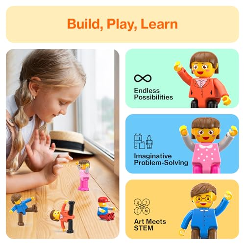 PicassoTiles 4-Pack Magnetic Family Figures - Dad, Mom, Boy & Girl Add-On Set for Magnetic Tile Building Blocks, STEM Toy for Ages 3+