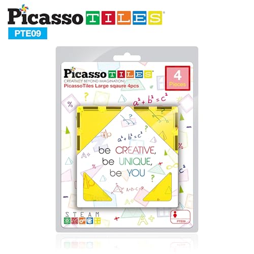 PicassoTiles 4-Piece Large Square Magnetic Building Blocks – STEM Learning Toy for Creativity and Spatial Skills