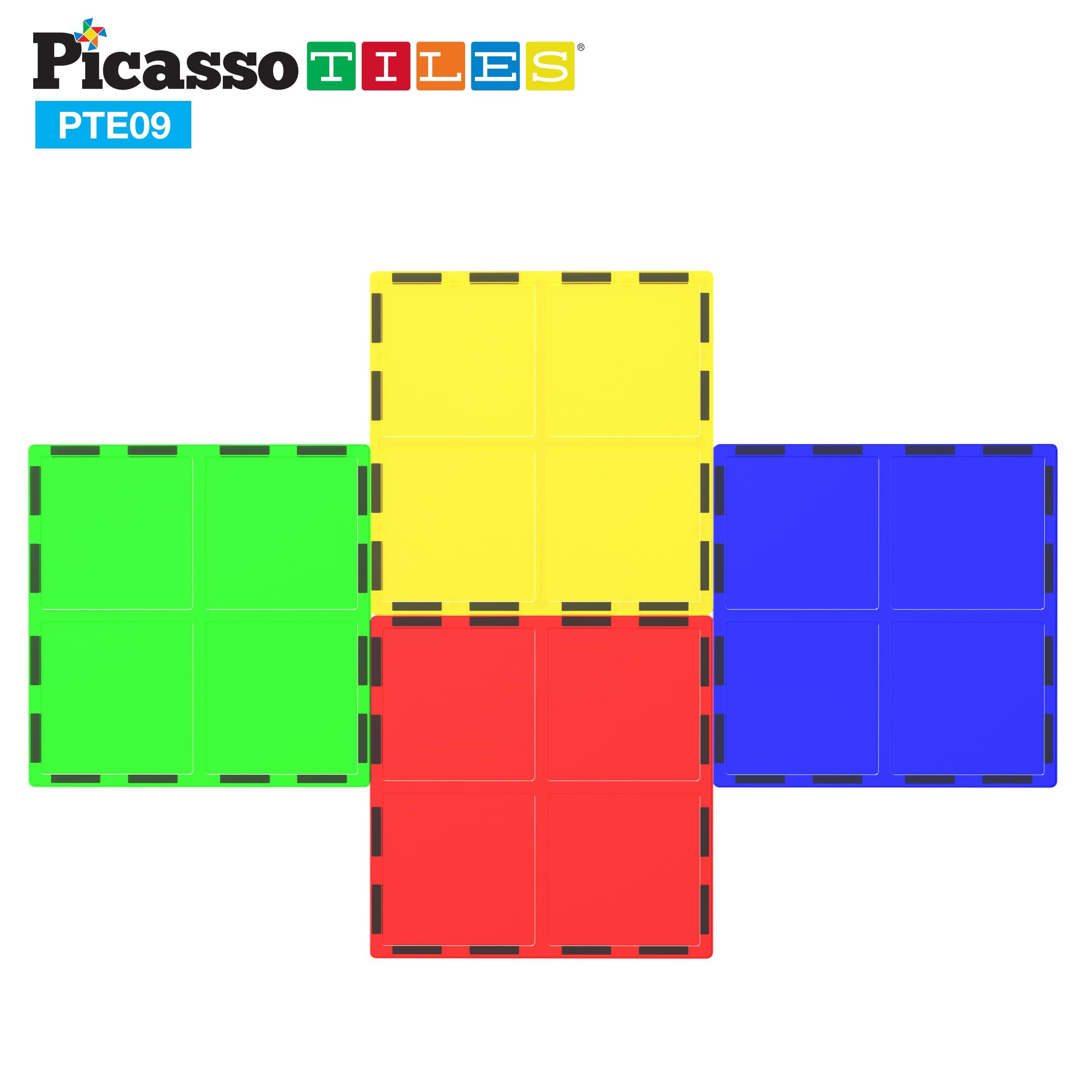 PicassoTiles 4-Piece Large Square Magnetic Building Blocks – STEM Learning Toy for Creativity and Spatial Skills