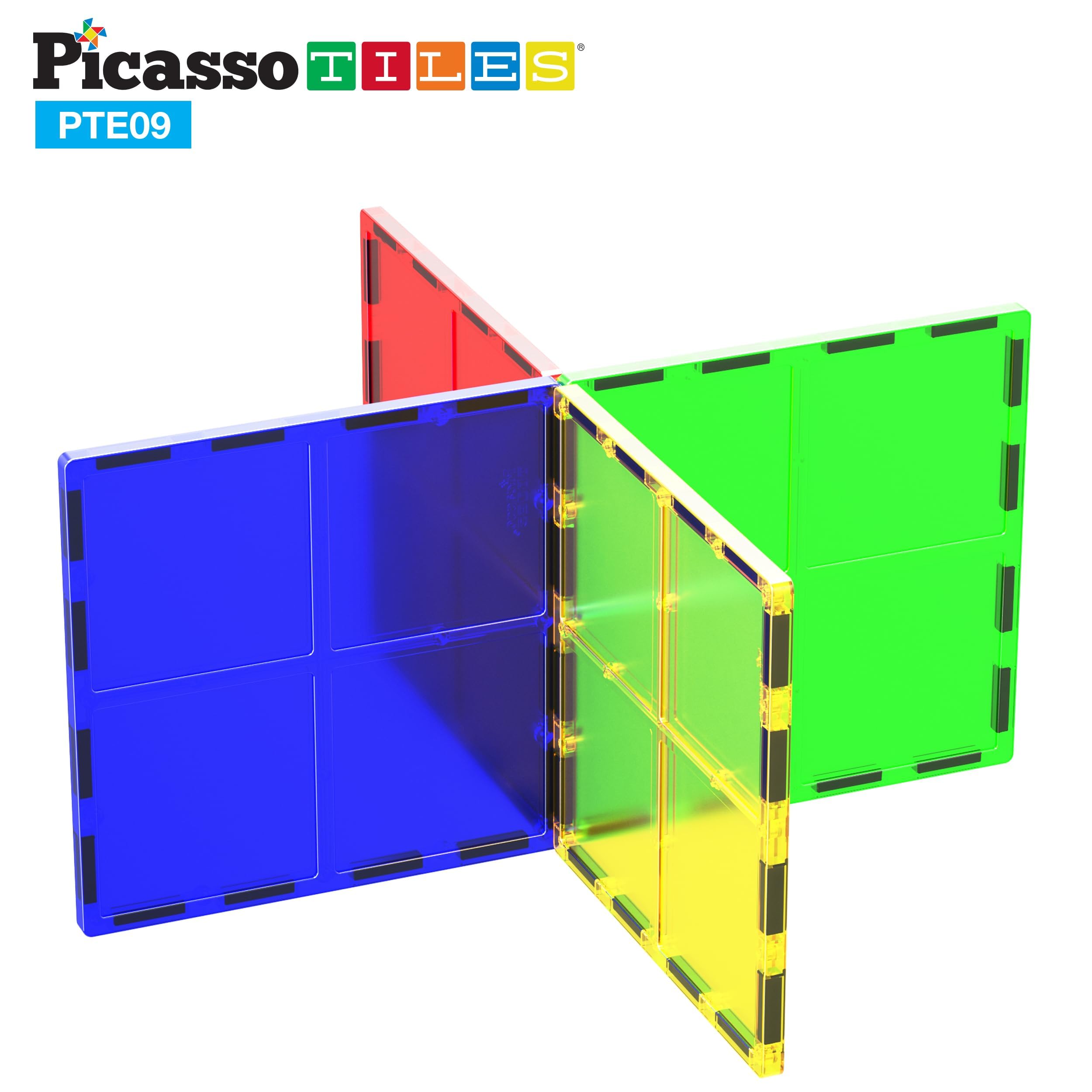 PicassoTiles 4-Piece Large Square Magnetic Building Blocks – STEM Learning Toy for Creativity and Spatial Skills