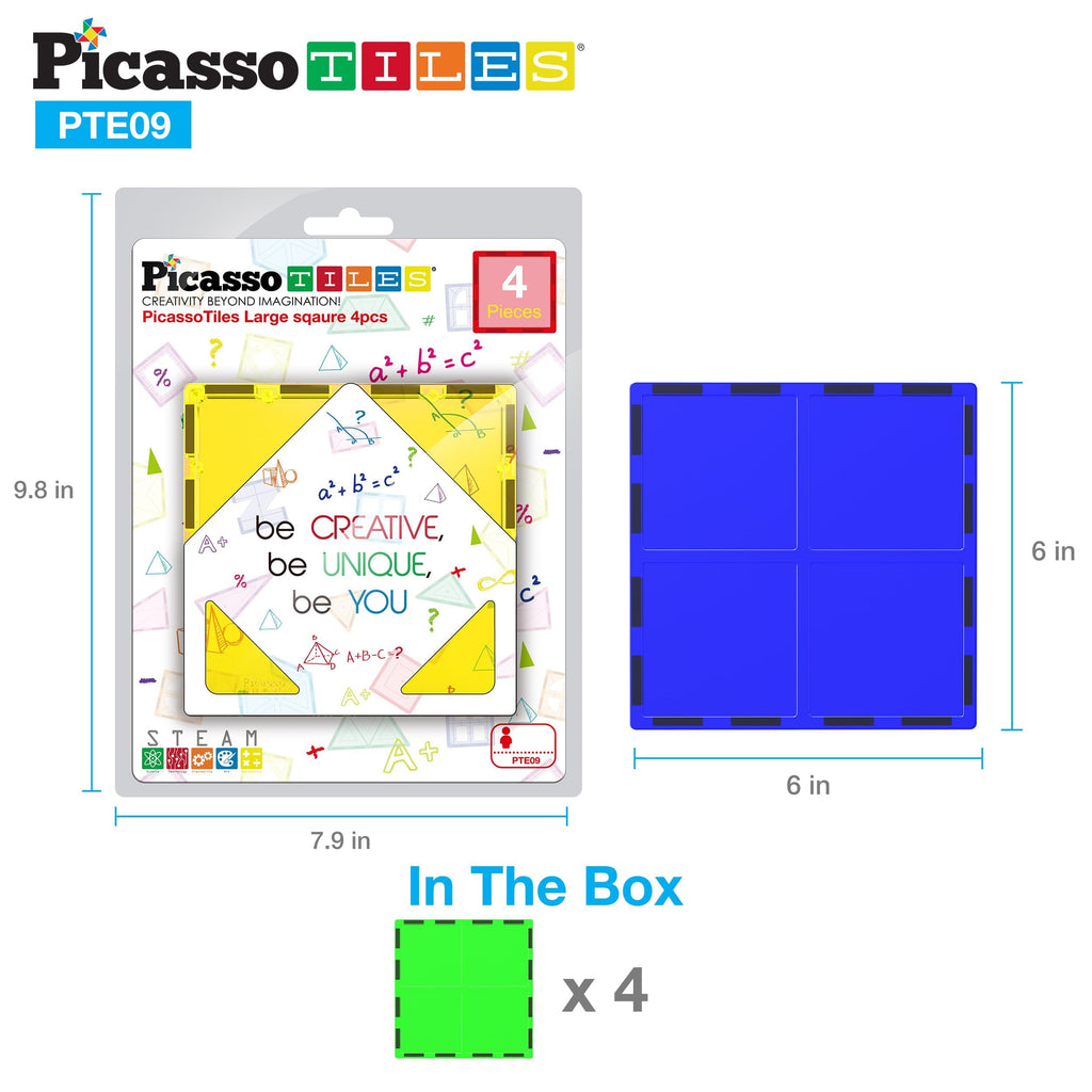 PicassoTiles 4-Piece Large Square Magnetic Building Blocks – STEM Learning Toy for Creativity and Spatial Skills