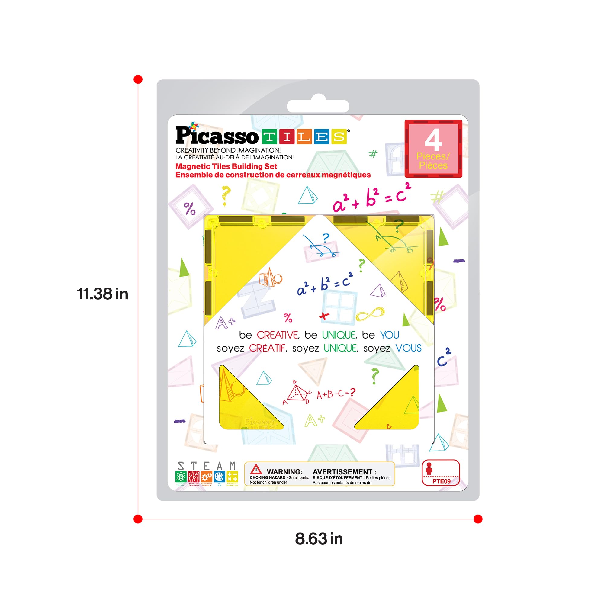 PicassoTiles 4-Piece Large Square Magnetic Building Blocks – STEM Learning Toy for Creativity and Spatial Skills