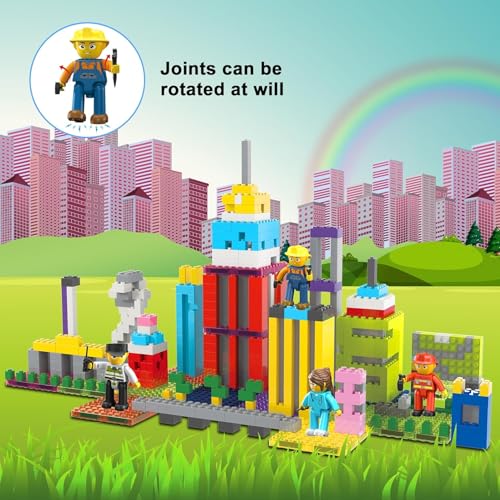 PicassoTiles 4-Piece Magnetic Action Figures: Fireman, Nurse, Police, Construction – STEM Building Toy Expansion Set for Ages 3+