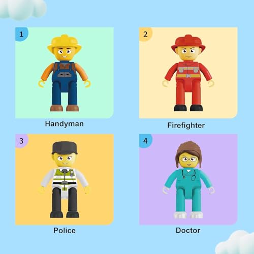 PicassoTiles 4-Piece Magnetic Action Figures: Fireman, Nurse, Police, Construction – STEM Building Toy Expansion Set for Ages 3+