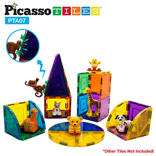 PicassoTiles 7-Piece Magnetic Animal Action Figures – Compatible STEM Building Toy for Kids Ages 3+