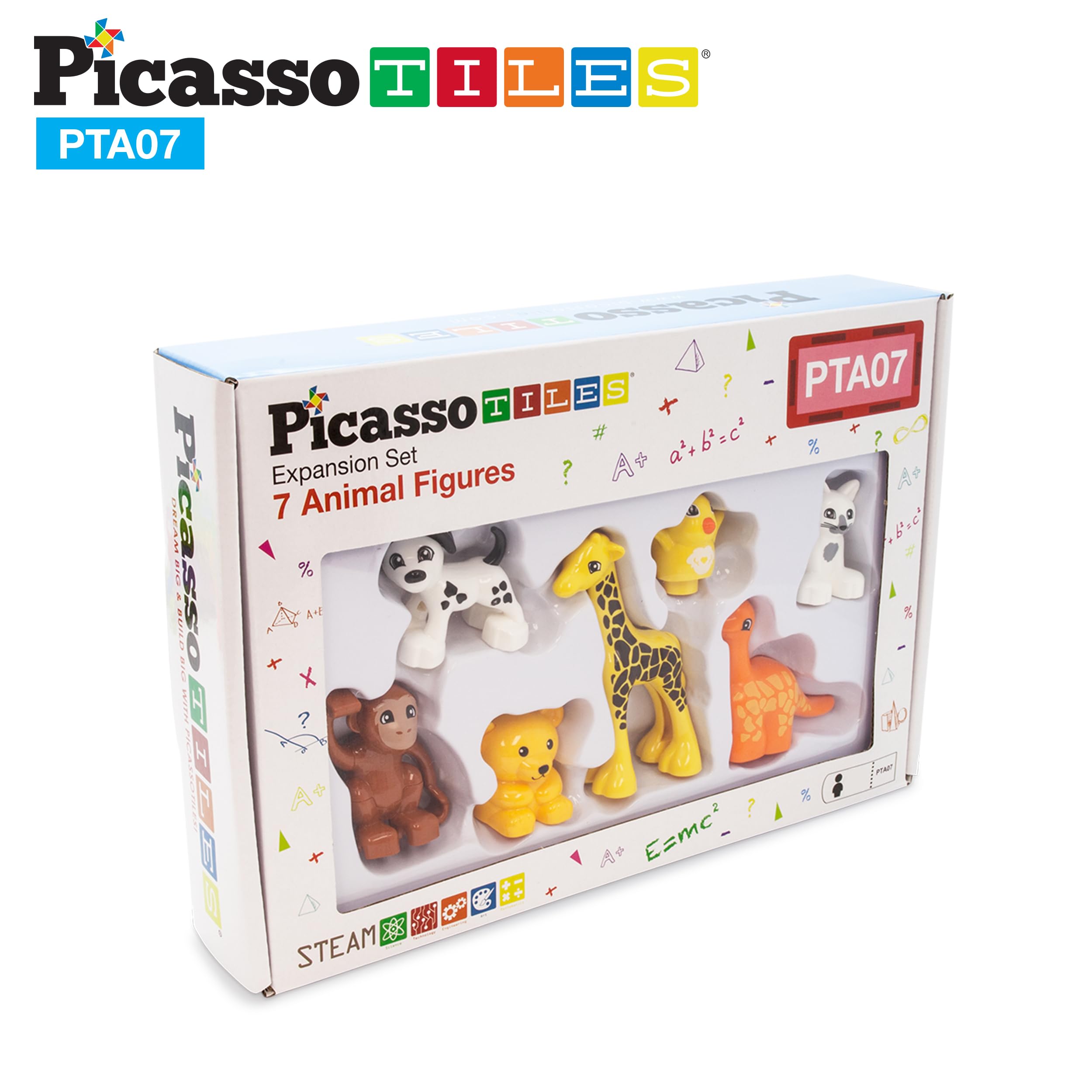 PicassoTiles 7-Piece Magnetic Animal Action Figures – Compatible STEM Building Toy for Kids Ages 3+
