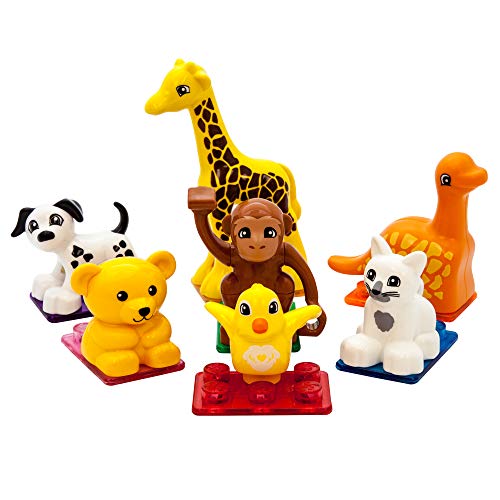 PicassoTiles 7-Piece Magnetic Animal Action Figures – Compatible STEM Building Toy for Kids Ages 3+