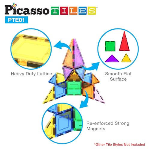 PicassoTiles Equilateral Triangle Magnet Tiles PTE01 – STEM Learning Toy for Ages 3+