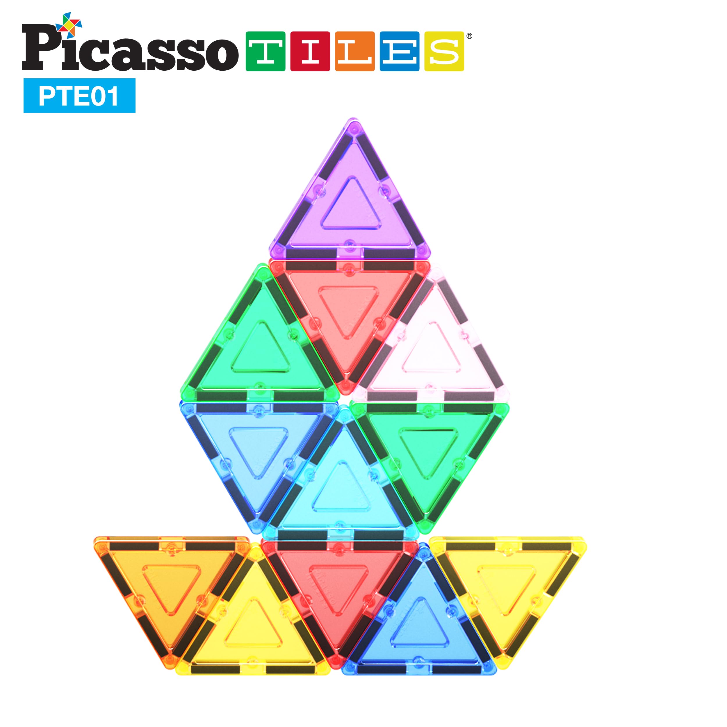 PicassoTiles Equilateral Triangle Magnet Tiles PTE01 – STEM Learning Toy for Ages 3+