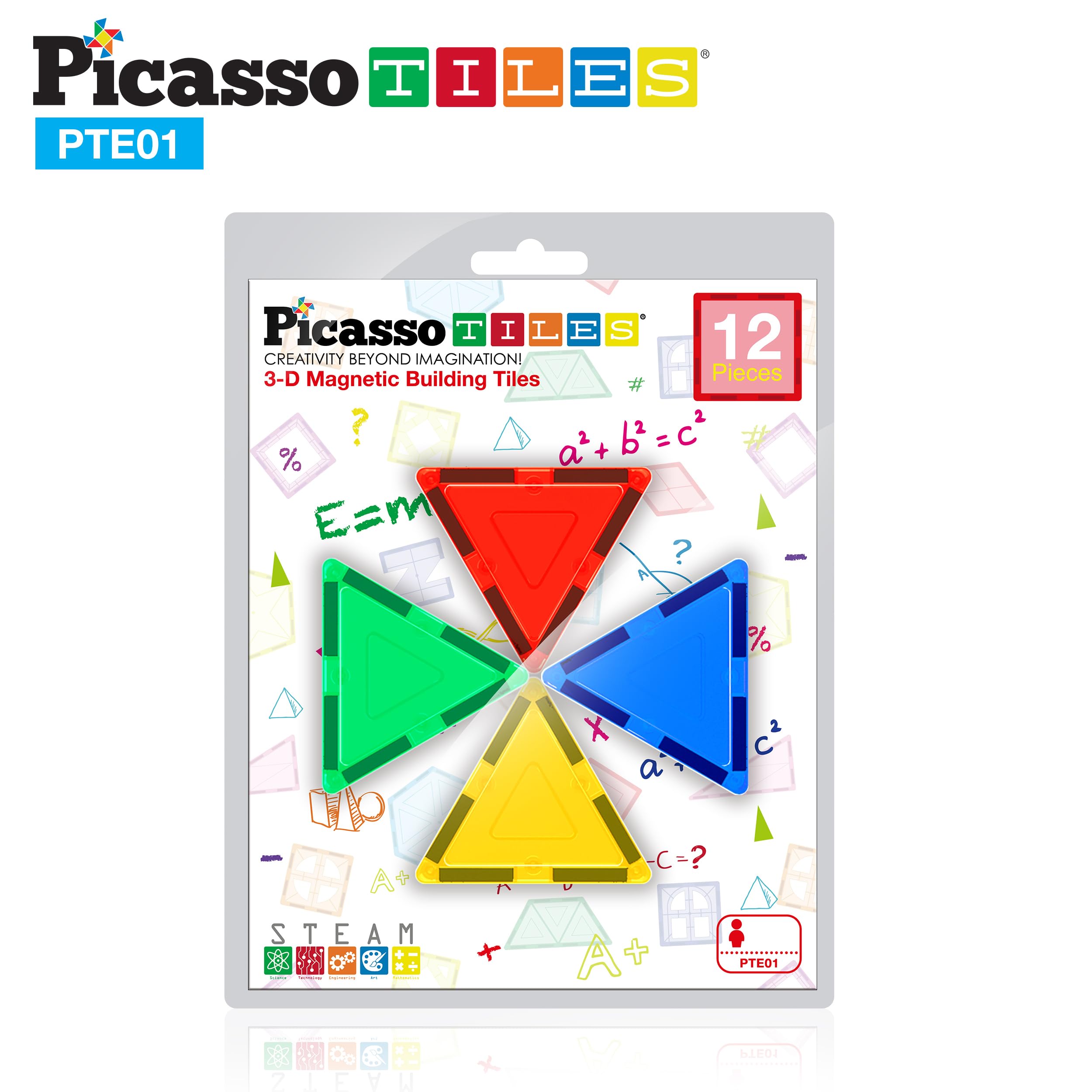 PicassoTiles Equilateral Triangle Magnet Tiles PTE01 – STEM Learning Toy for Ages 3+