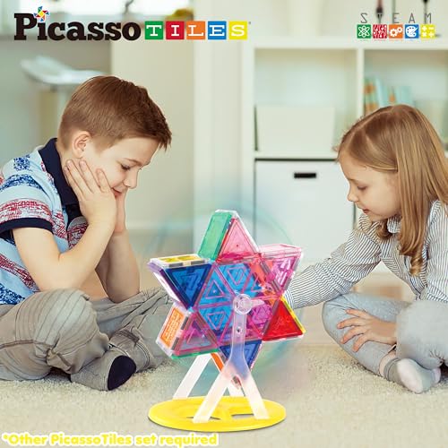 PicassoTiles Ferris Wheel Magnetic Tile Accessory Kit - 9 Pieces Rotating STEM Toy for Ages 3+