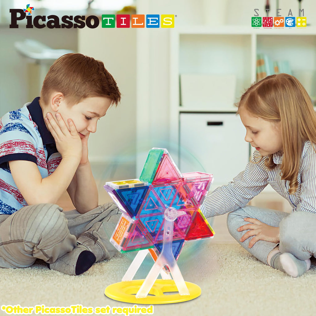 PicassoTiles Ferris Wheel Magnetic Tile Accessory Kit - 9 Pieces Rotating STEM Toy for Ages 3+