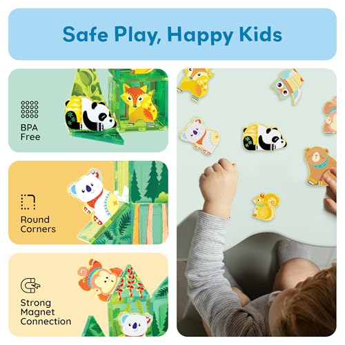 PicassoTiles Forest Animal Magnetic Action Figures Set - 8 Pieces Compatible with Building Tiles, STEM Learning Toys for Ages 3+