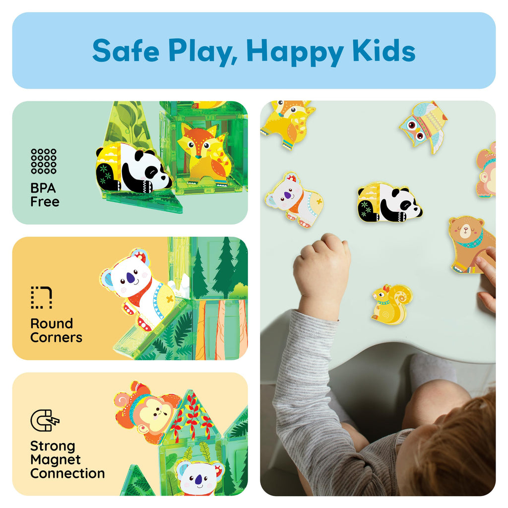 PicassoTiles Forest Animal Magnetic Action Figures Set - 8 Pieces Compatible with Building Tiles, STEM Learning Toys for Ages 3+