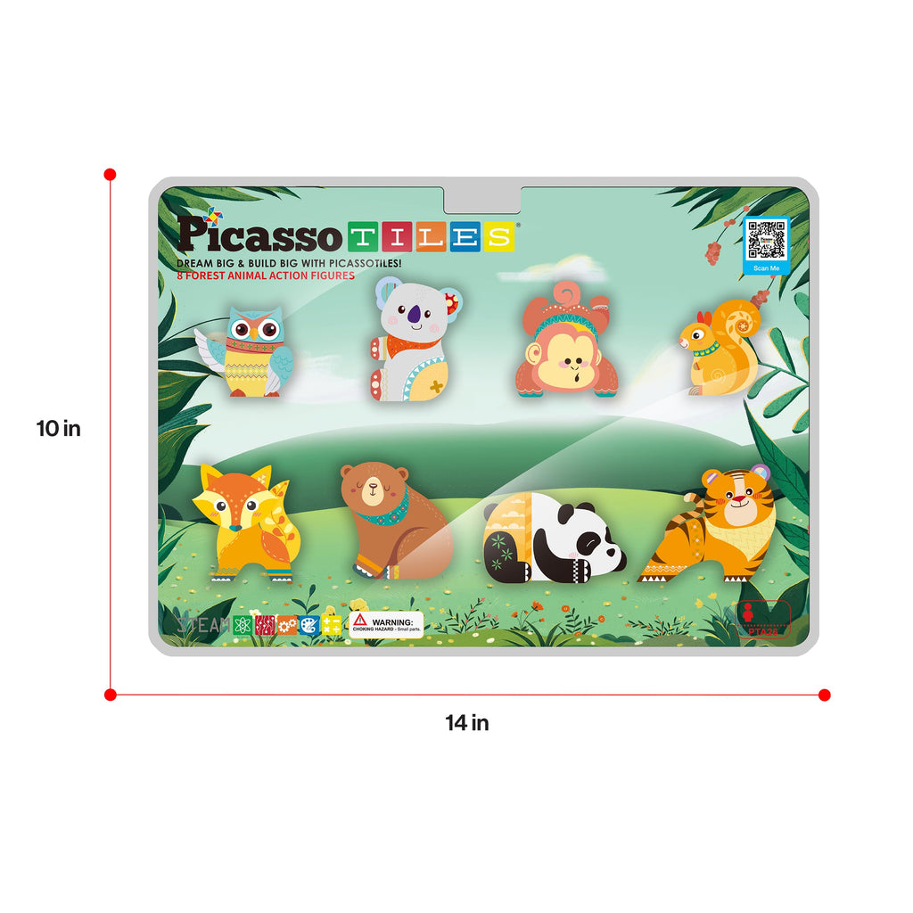 PicassoTiles Forest Animal Magnetic Action Figures Set - 8 Pieces Compatible with Building Tiles, STEM Learning Toys for Ages 3+