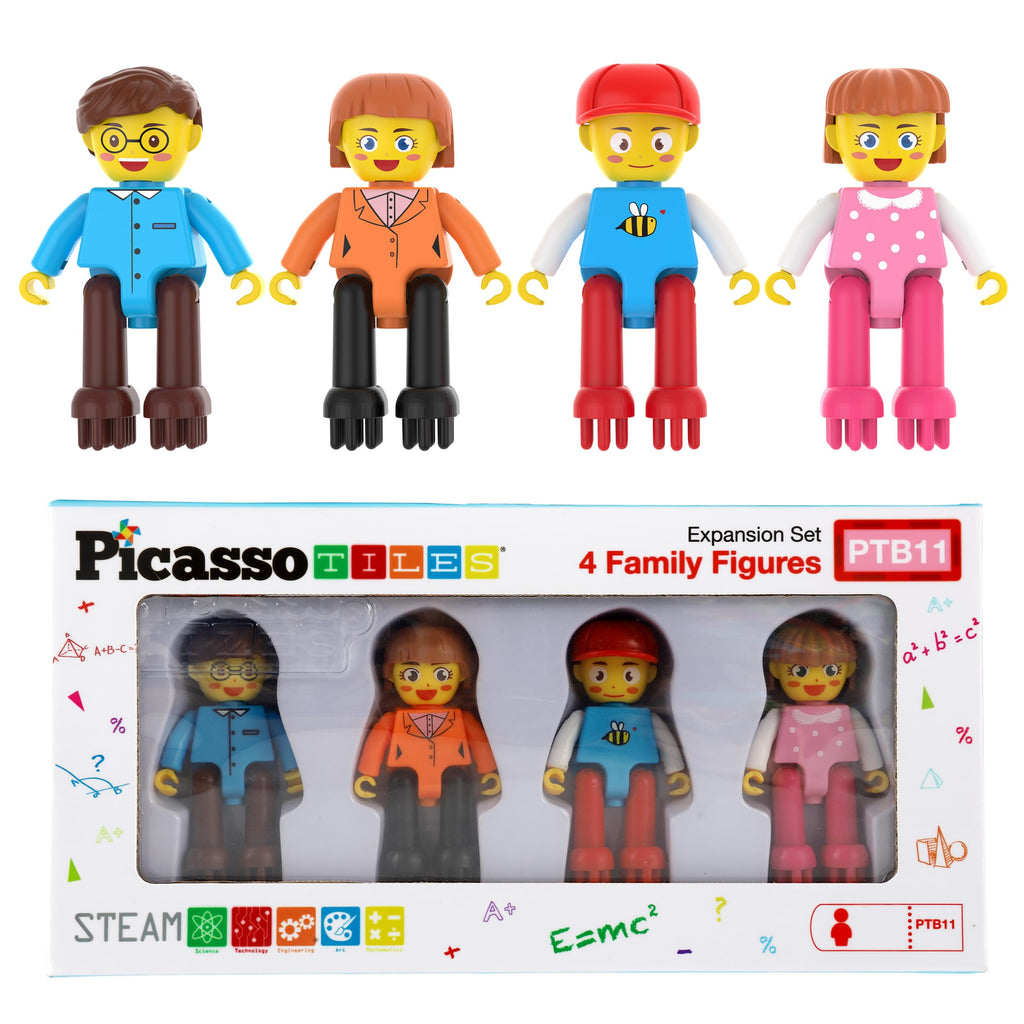 PicassoTiles Hedgehog Blocks 4-Piece Family Figures Add-On Set for STEM Building