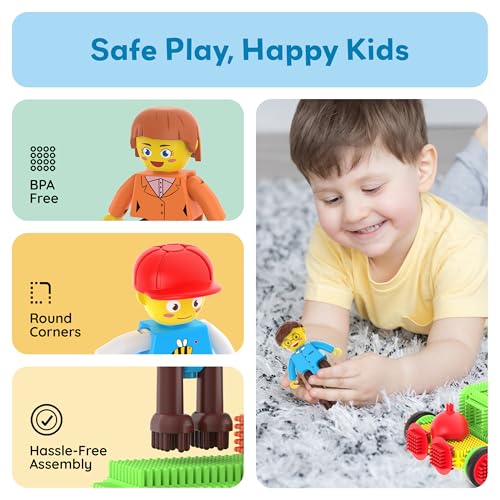 PicassoTiles Hedgehog Blocks 4-Piece Family Figures Add-On Set for STEM Building