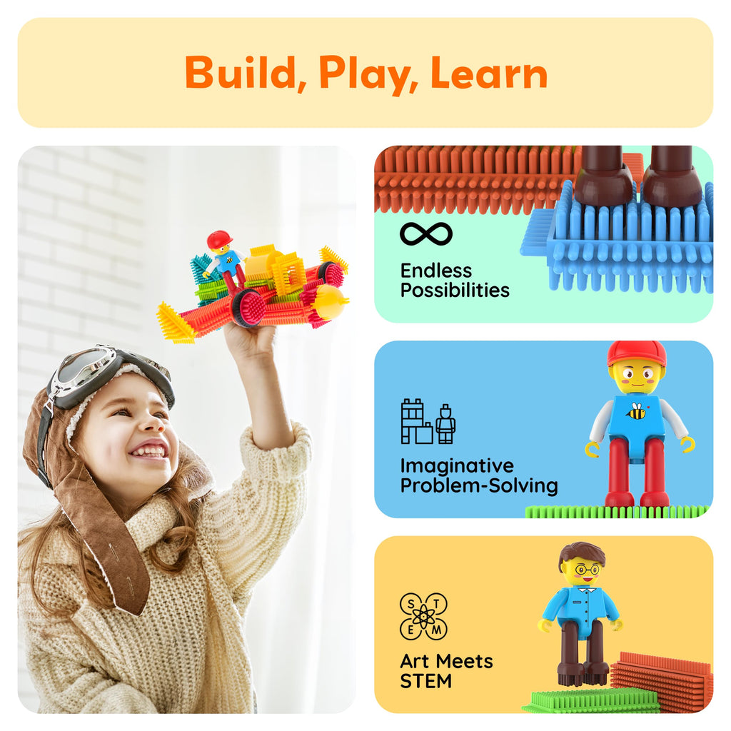 PicassoTiles Hedgehog Blocks 4-Piece Family Figures Add-On Set for STEM Building