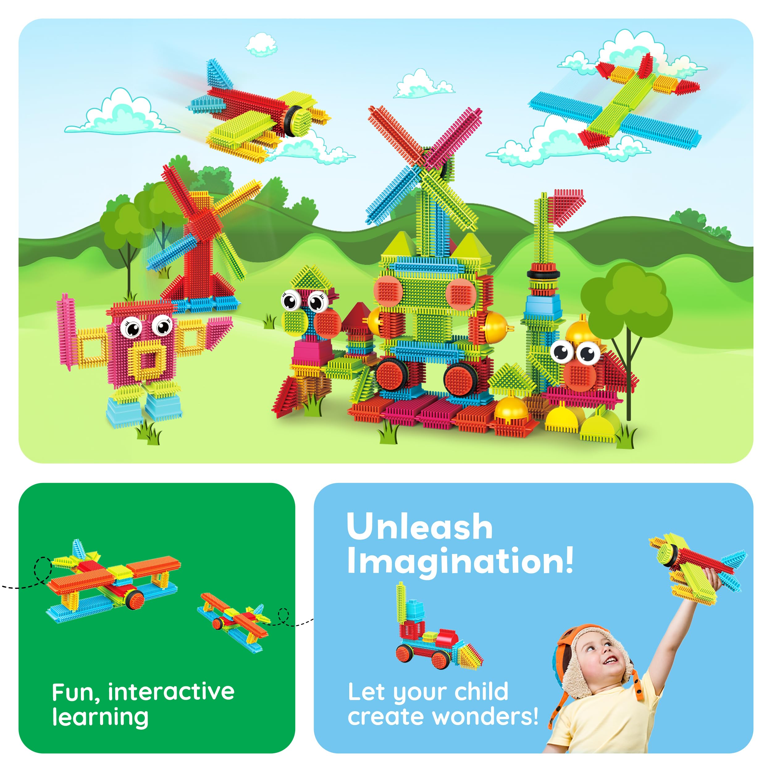 PicassoTiles Hedgehog Blocks 4-Piece Family Figures Add-On Set for STEM Building