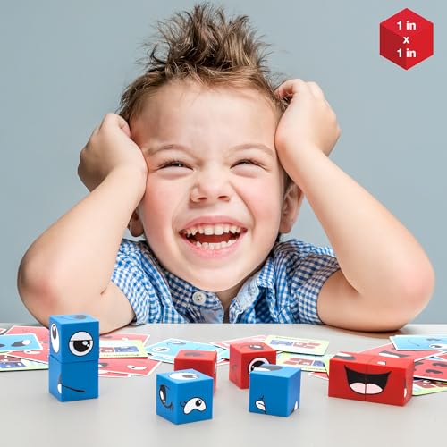 PicassoTiles Magnetic Expression Puzzle - 8-Piece Mix & Match Cube Set with 36 Cards, STEM Learning Toy for Ages 3+