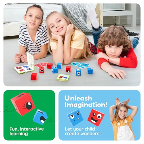 PicassoTiles Magnetic Expression Puzzle - 8-Piece Mix & Match Cube Set with 36 Cards, STEM Learning Toy for Ages 3+