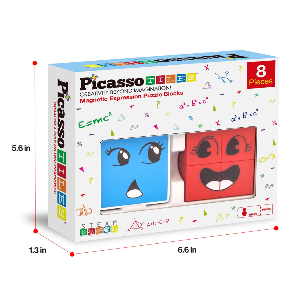 PicassoTiles Magnetic Expression Puzzle - 8-Piece Mix & Match Cube Set with 36 Cards, STEM Learning Toy for Ages 3+