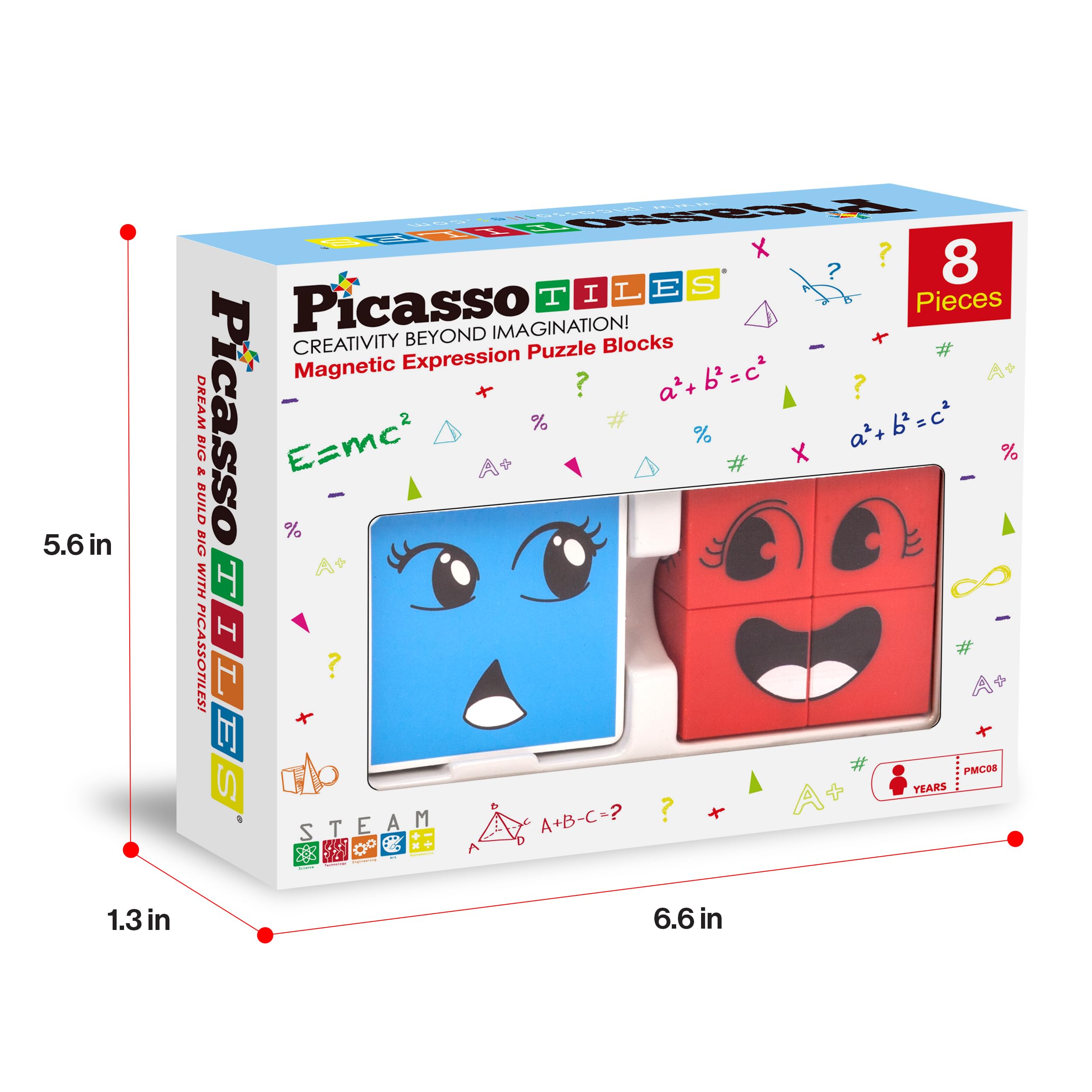 PicassoTiles Magnetic Expression Puzzle - 8-Piece Mix & Match Cube Set with 36 Cards, STEM Learning Toy for Ages 3+