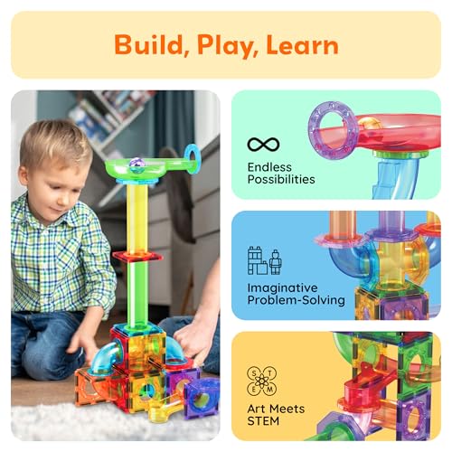 PicassoTiles Magnetic Marble Run Expansion Pack 15-Piece – Add-On for Magnet Tile Building Blocks, STEM Toy Ages 3+