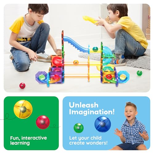PicassoTiles Magnetic Marble Run Expansion Pack 15-Piece – Add-On for Magnet Tile Building Blocks, STEM Toy Ages 3+