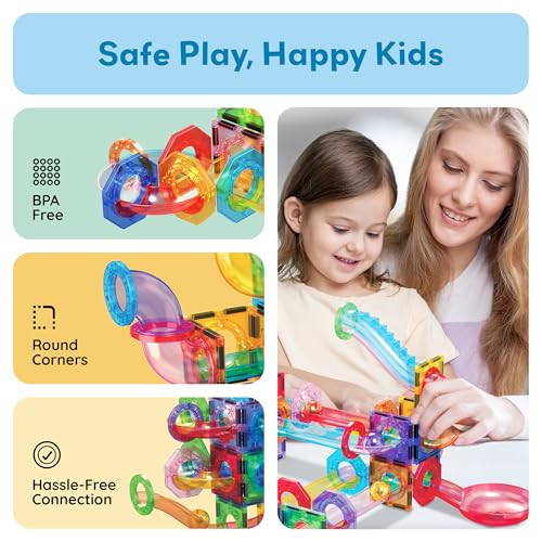 PicassoTiles Magnetic Marble Run Expansion Pack 15-Piece – Add-On for Magnet Tile Building Blocks, STEM Toy Ages 3+