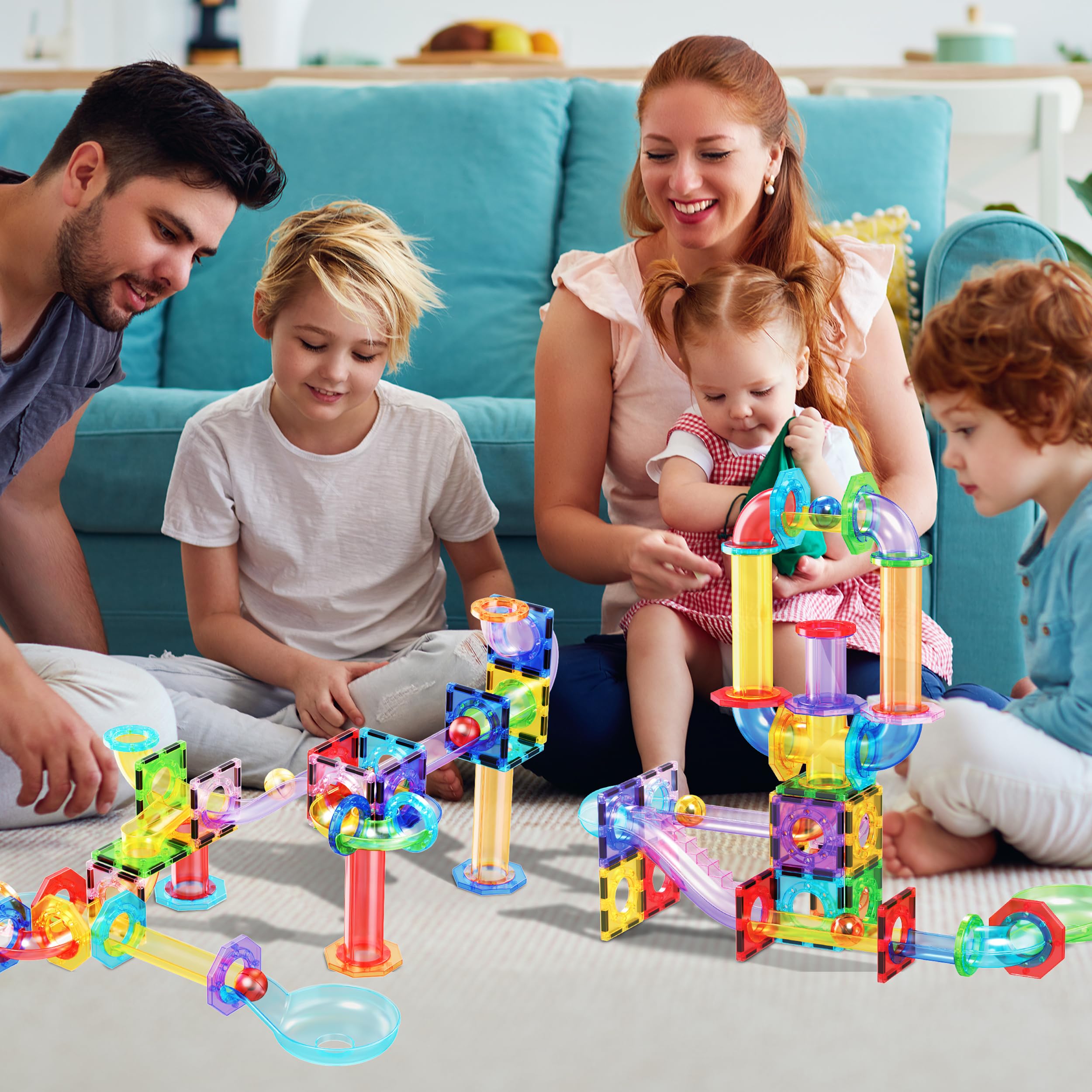 PicassoTiles Magnetic Marble Run Expansion Pack 15-Piece – Add-On for Magnet Tile Building Blocks, STEM Toy Ages 3+