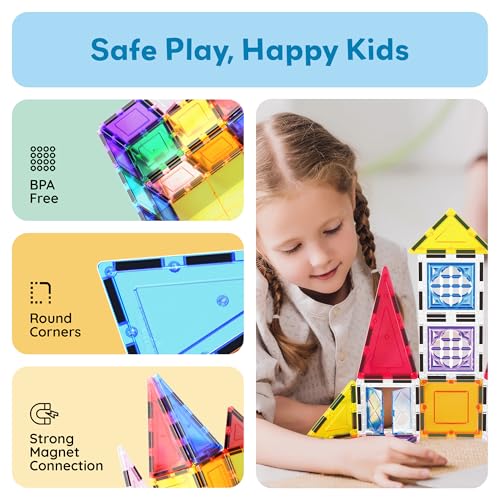 PicassoTiles Magnetic Tiles 20-Piece Set with 110+ Page Idea Book – STEM Building Blocks for Ages 3+