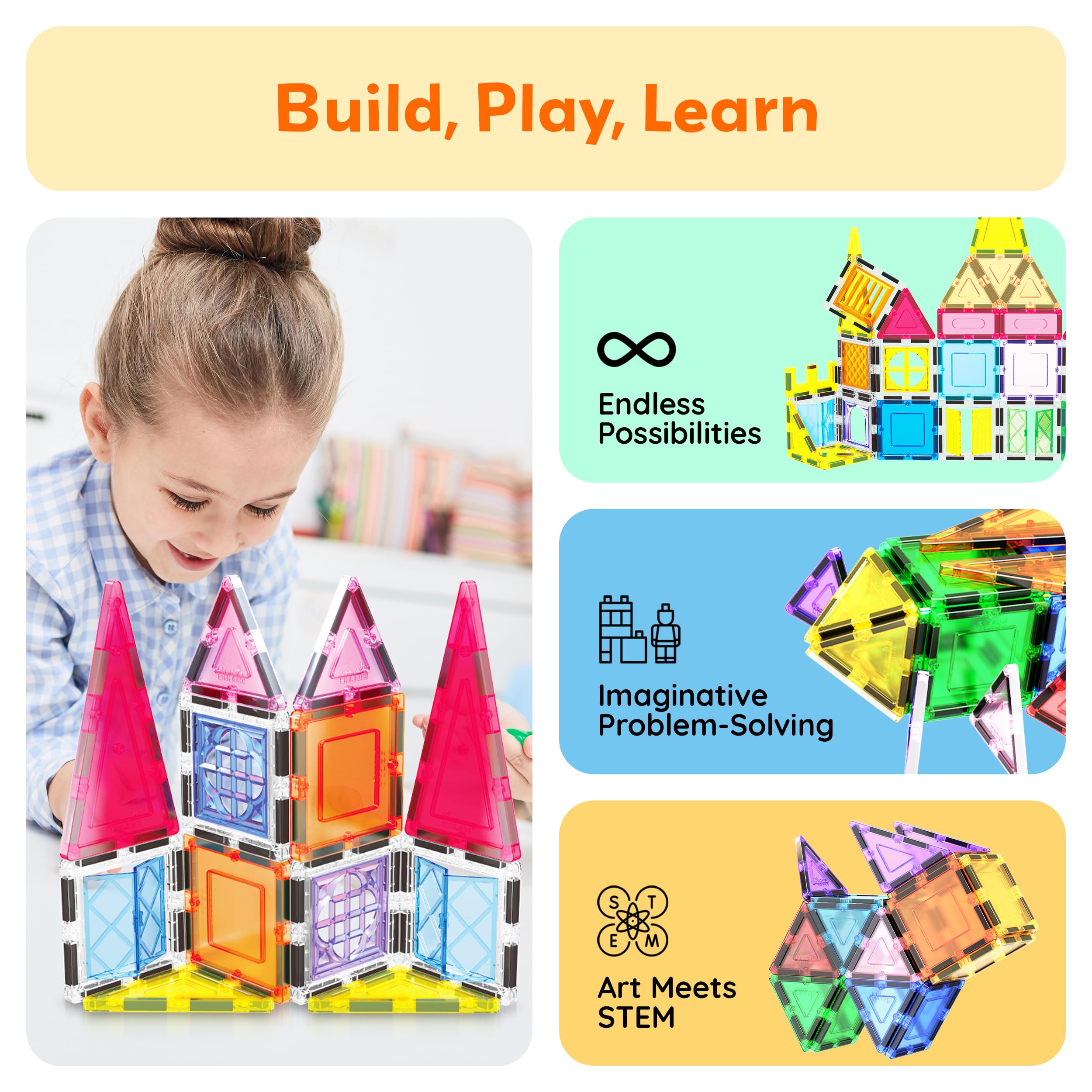 PicassoTiles Magnetic Tiles 20-Piece Set with 110+ Page Idea Book – STEM Building Blocks for Ages 3+
