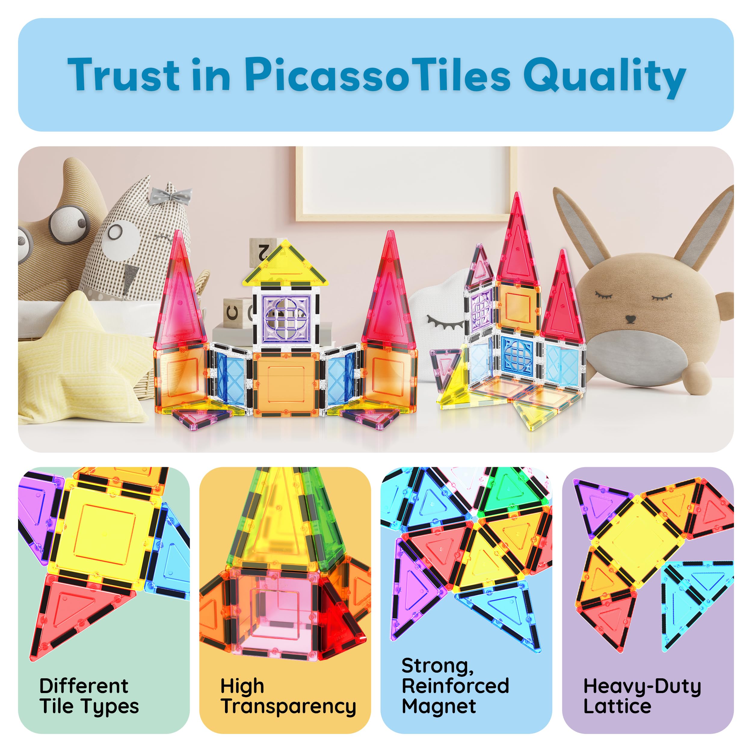 PicassoTiles Magnetic Tiles 20-Piece Set with 110+ Page Idea Book – STEM Building Blocks for Ages 3+