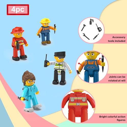PicassoTiles Magnetic Tiles Action Figures 4 Pack – City Characters for Pretend Play, STEM Learning, Ages 3+