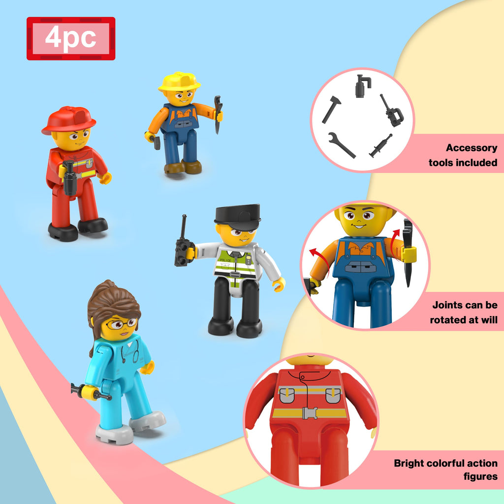 PicassoTiles Magnetic Tiles Action Figures 4 Pack – City Characters for Pretend Play, STEM Learning, Ages 3+