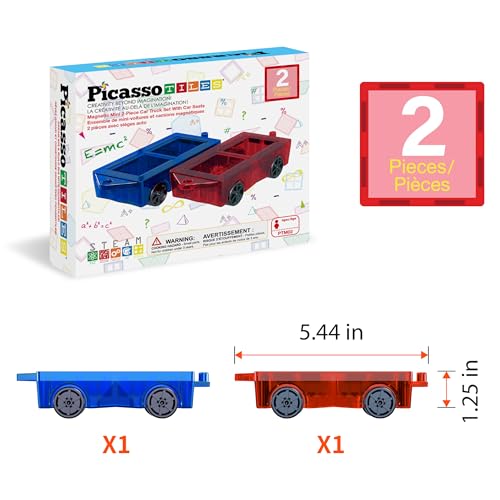 PicassoTiles Mini Car Set 2-Pack – Compatible with Mini Diamond Magnetic Tiles & Regular Bricks