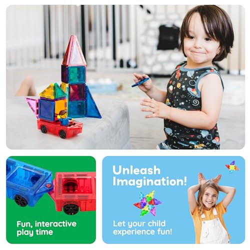 PicassoTiles Mini Car Set 2-Pack – Compatible with Mini Diamond Magnetic Tiles & Regular Bricks