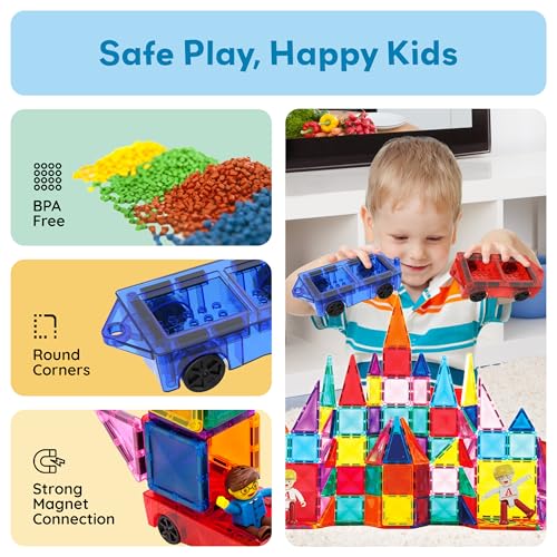 PicassoTiles Mini Car Set 2-Pack – Compatible with Mini Diamond Magnetic Tiles & Regular Bricks