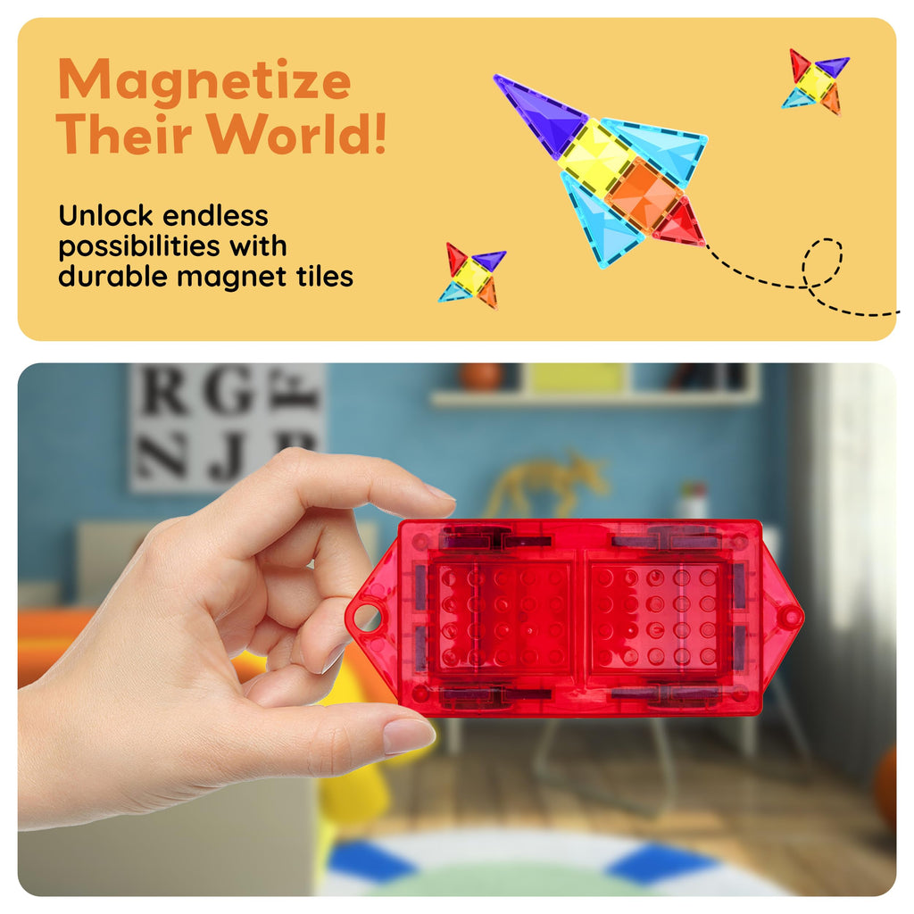 PicassoTiles Mini Car Set 2-Pack – Compatible with Mini Diamond Magnetic Tiles & Regular Bricks