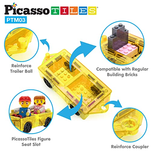 PicassoTiles Mini Magnetic Car and Figures Expansion Set for Building Toys, Ages 3+