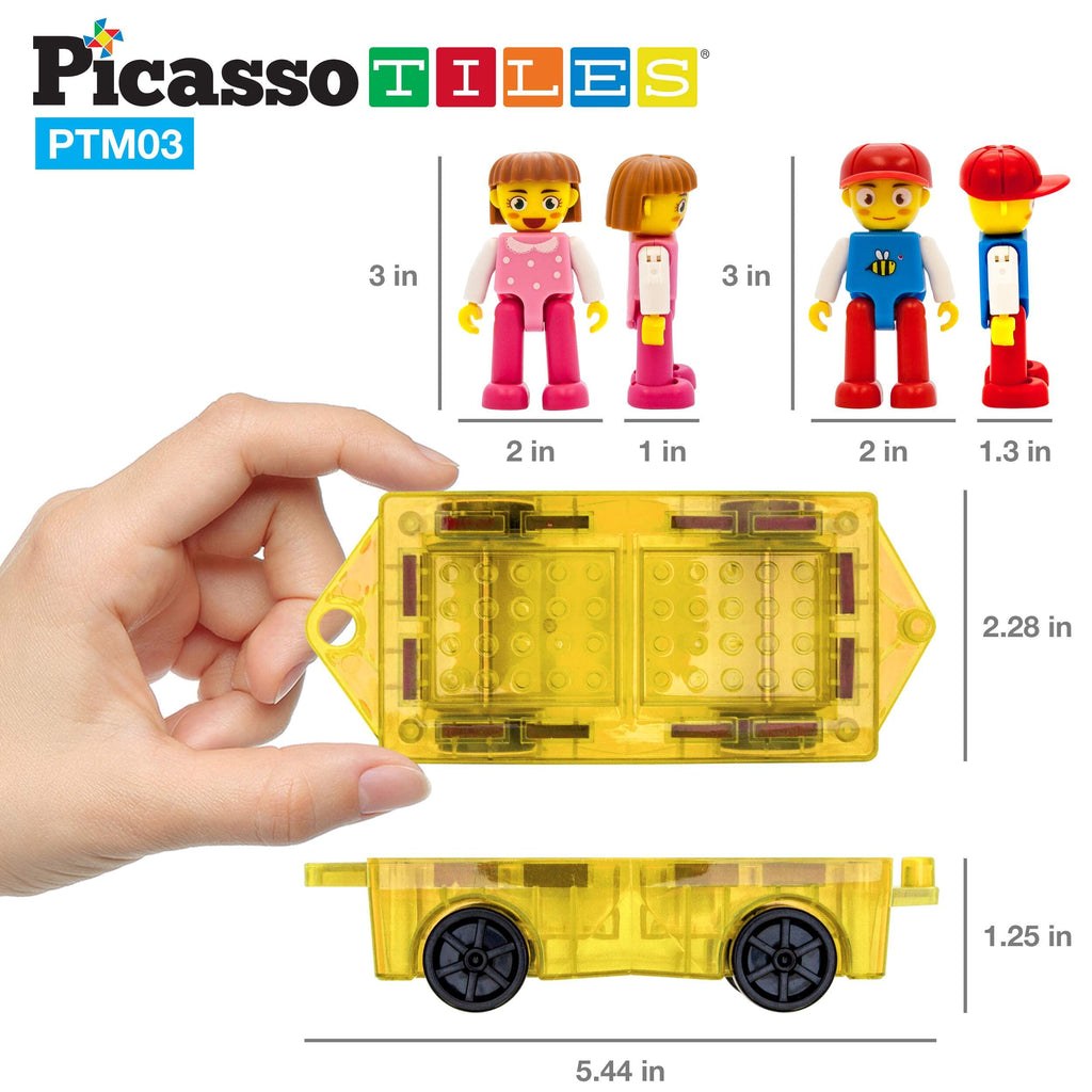 PicassoTiles Mini Magnetic Car and Figures Expansion Set for Building Toys, Ages 3+