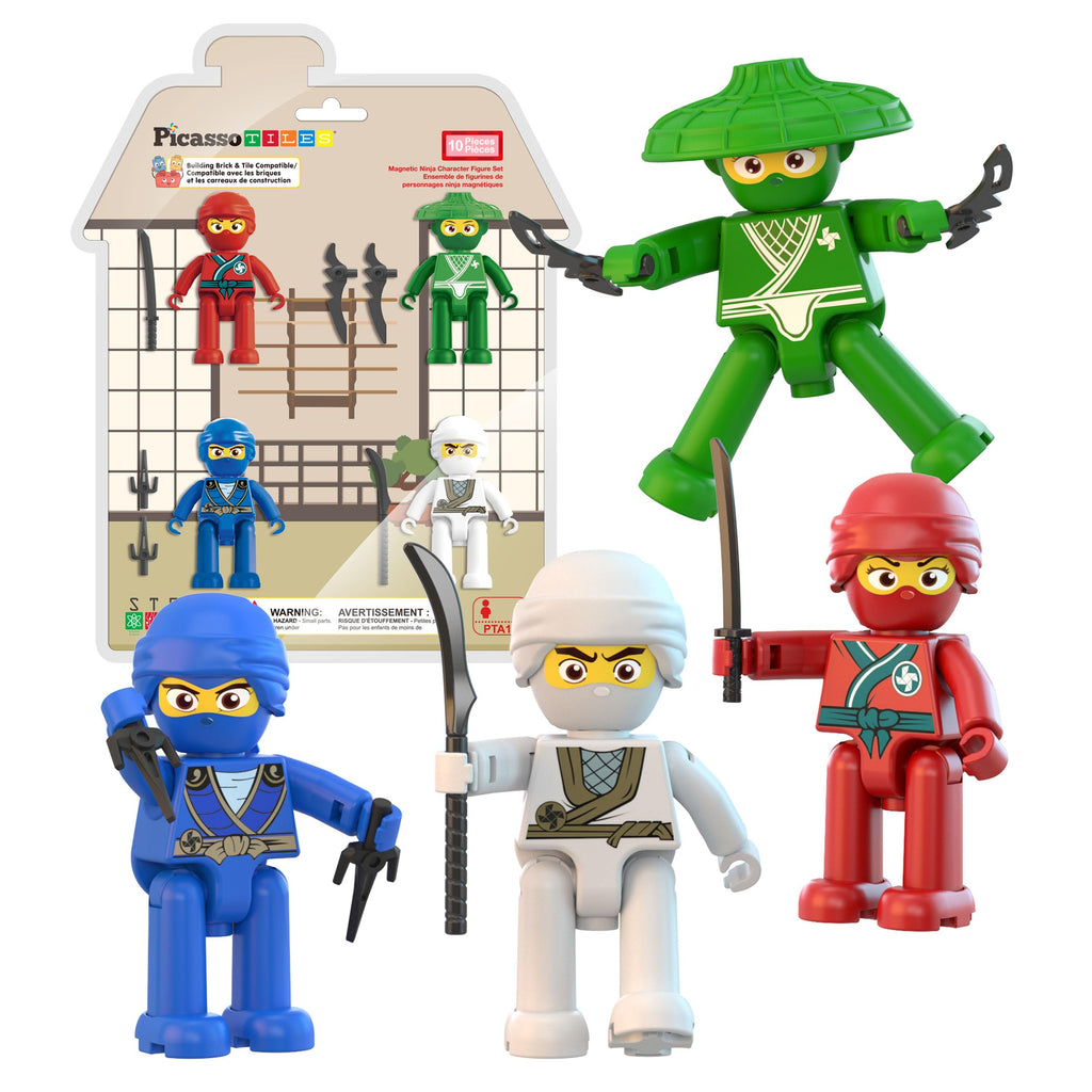 PicassoTiles Ninja Action Characters – Magnetic Tile Add-On for Pretend Play (PTA14)