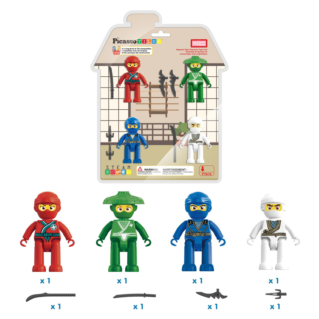 PicassoTiles Ninja Action Characters – Magnetic Tile Add-On for Pretend Play (PTA14)