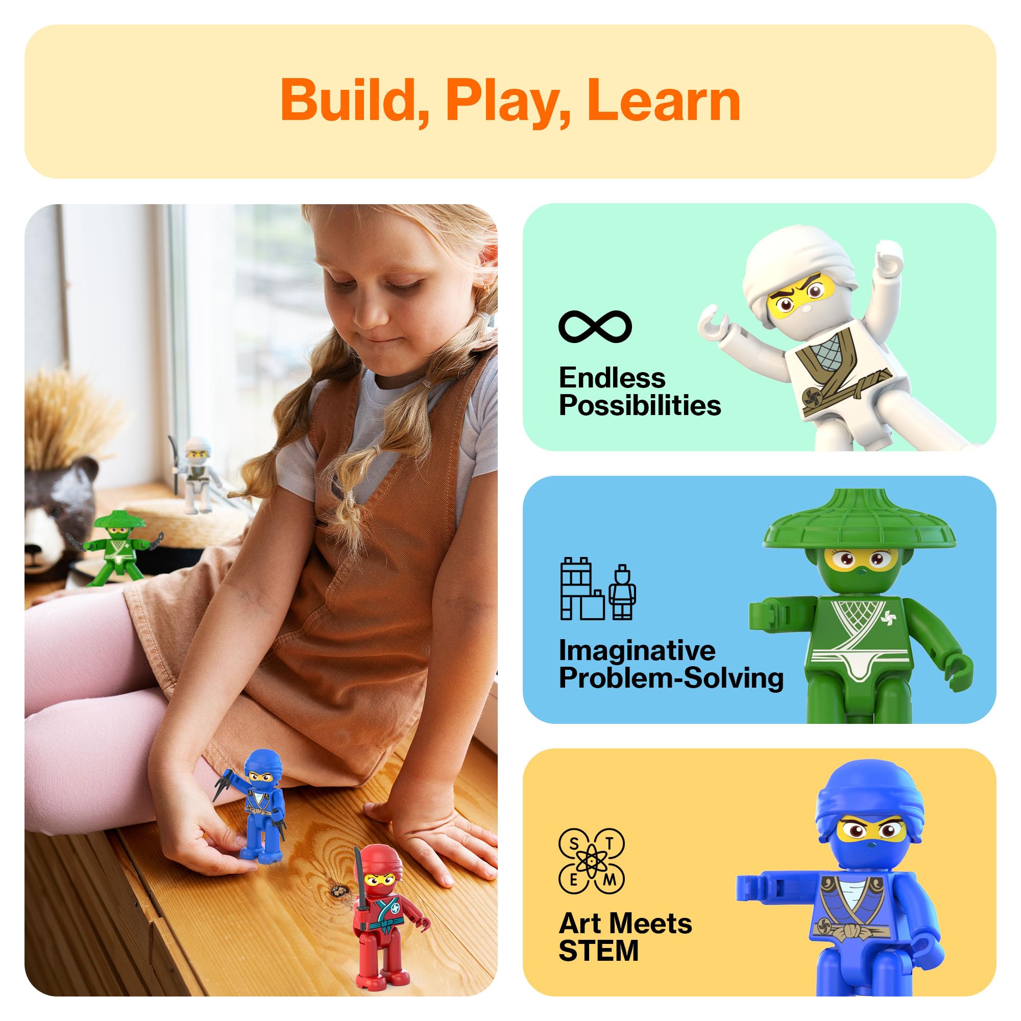 PicassoTiles Ninja Action Characters – Magnetic Tile Add-On for Pretend Play (PTA14)