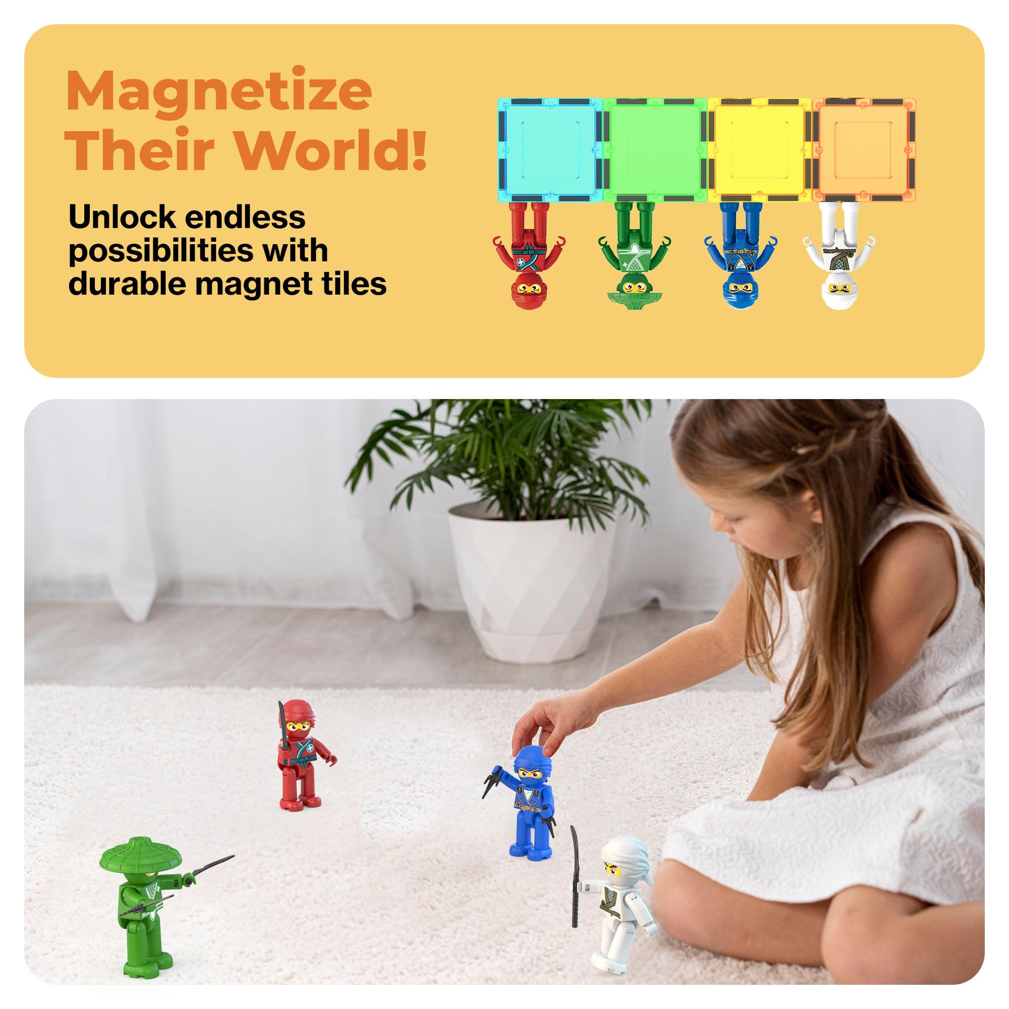 PicassoTiles Ninja Action Characters – Magnetic Tile Add-On for Pretend Play (PTA14)