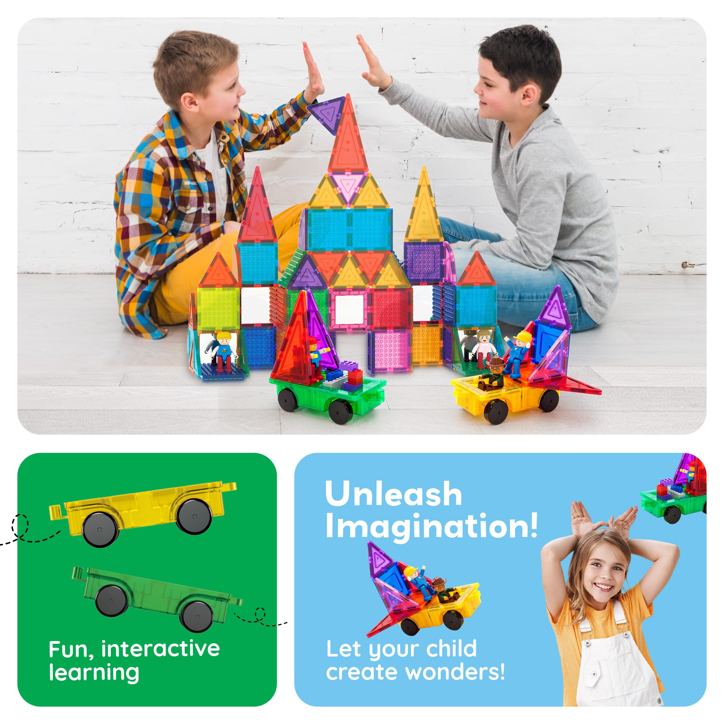 PicassoTiles PT21 2-Piece Magnetic Car Base Set – Compatible with Bricks & Tiles, STEM Toy for Ages 3+